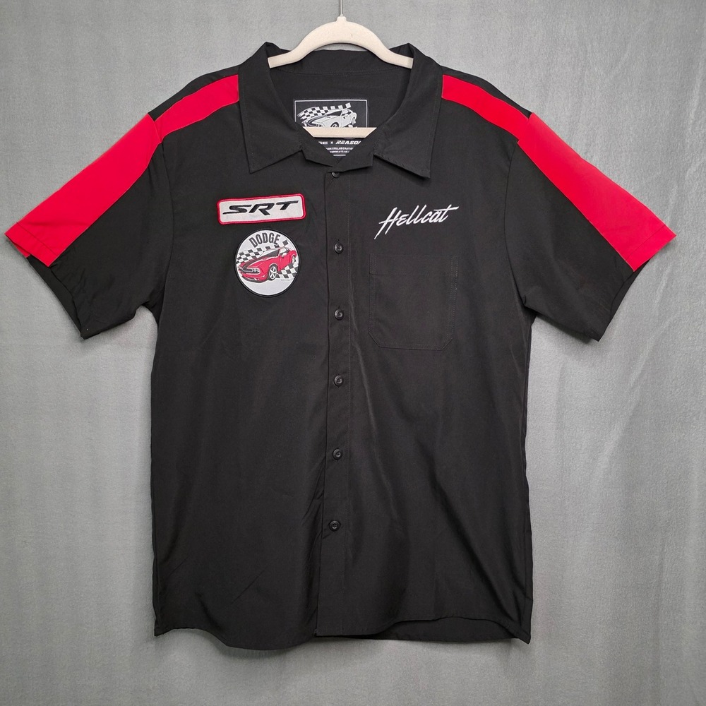 Reason Dodge SRT Hellcat Shirt Men Large Black Red Embroidered Racing Work Shirt